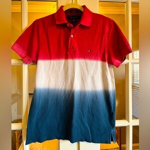 Tommy Hilfiger Men's Red, White, and Blue Polo Shirt